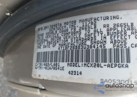 2003 Toyota Avalon Xls from USA, damaged, VIN 4T1BF28B83U304145